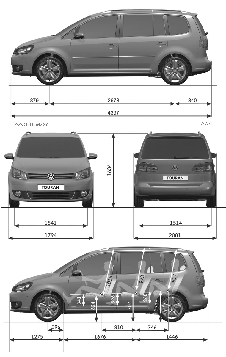 Volkswagen Touran restylage 2010 Dimensions
