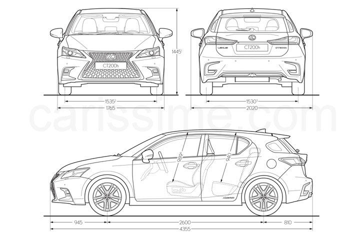 dimensions Lexus CT 200h Hybride