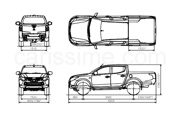 Dimensions Mitsubishi L200 5 4x4 Pick-up 2015