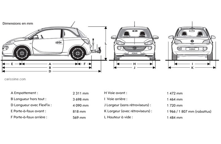 Dimensions Opel Adam