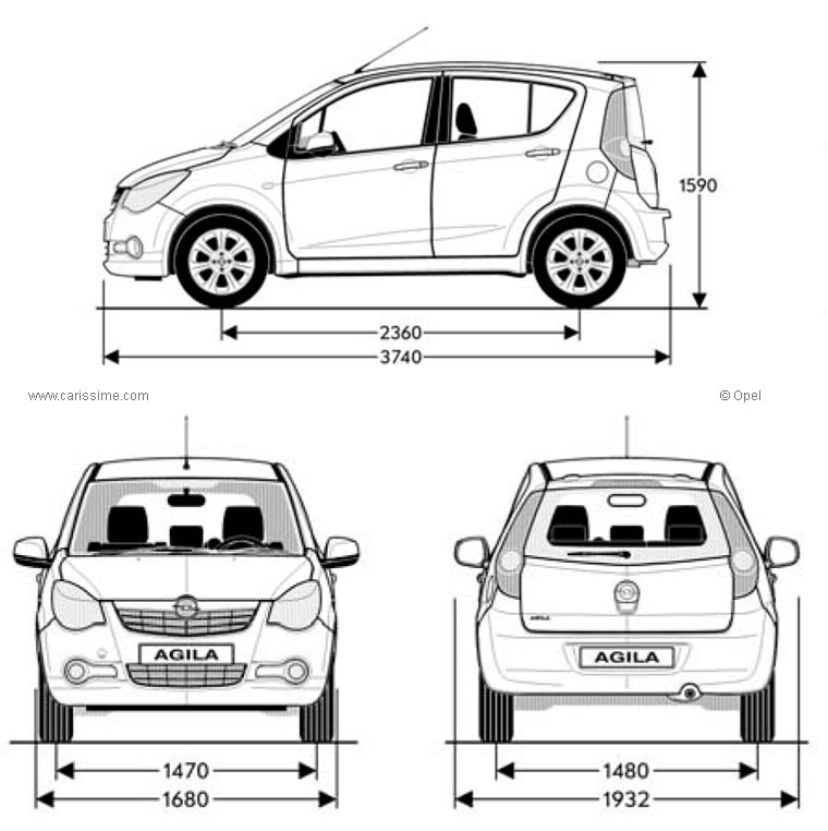 Opel Agila 2 Dimensions