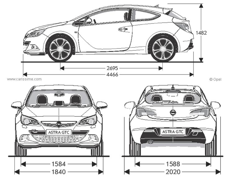Opel Astra 4 GTC Coupé dimensions