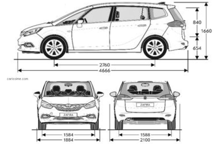 Dimensions Opel Zafira 3 monospace compact 2016