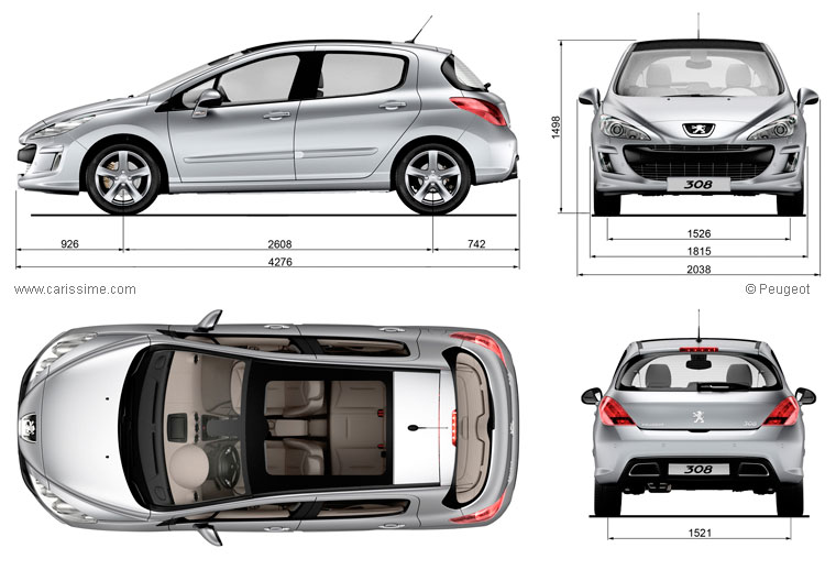 Peugeot 308 1 2007 / 2011 dimensions