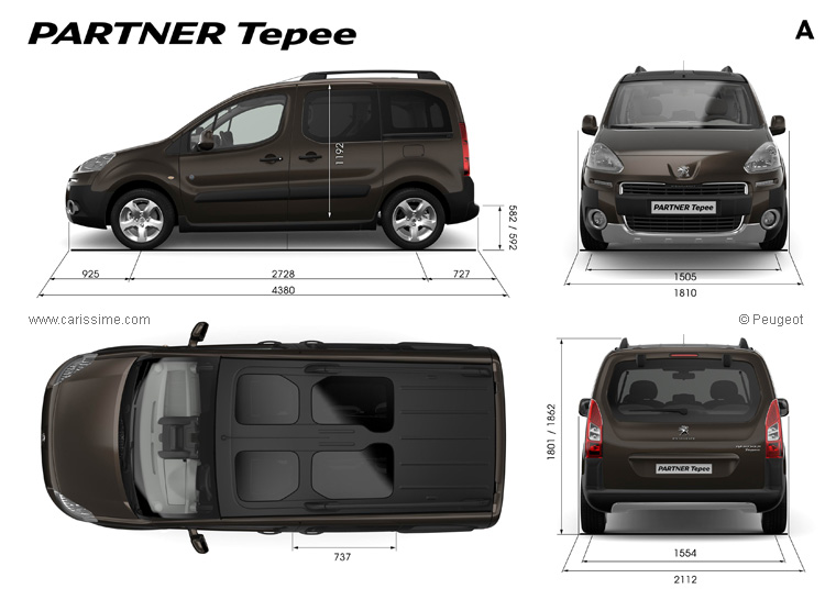 Peugeot Partner Tepee restylage 2012 Dimensions