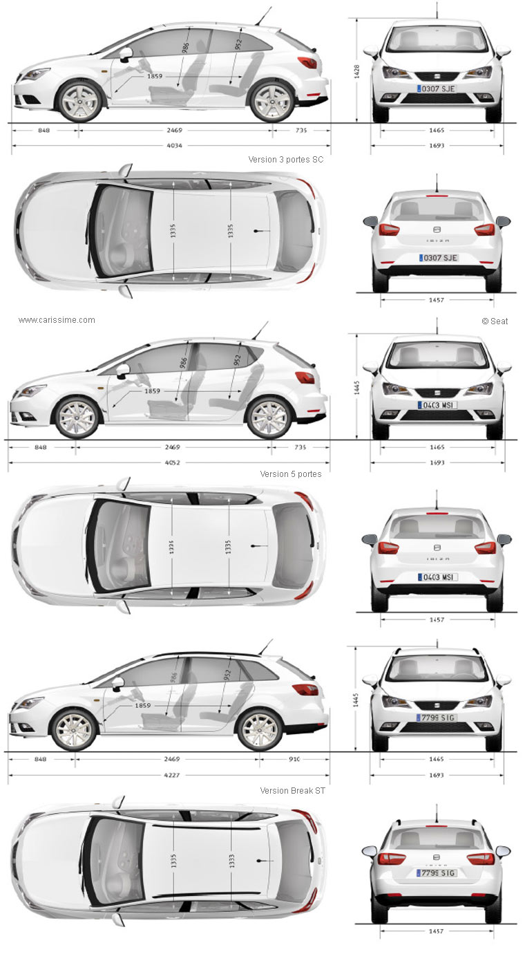 Seat Ibiza 2 Restylage 2012 Dimensions