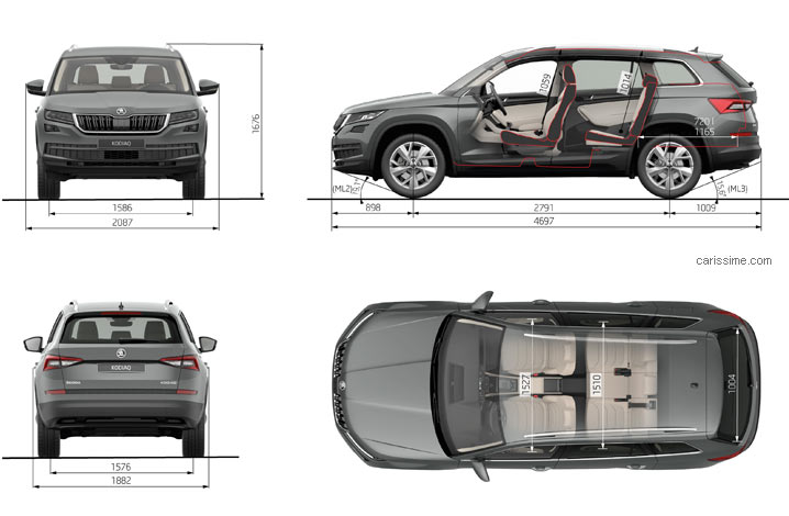 Dimensions Skoda Kodiaq SUV Compact 2017 Dimensions Skoda Kodiaq SUV Compact 2017