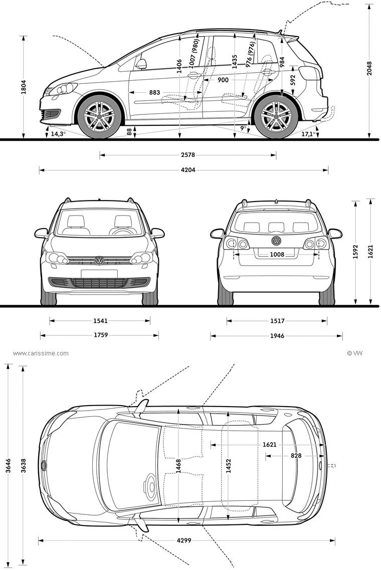 Volkswagen Golf Plus restylage 2009 dimensions