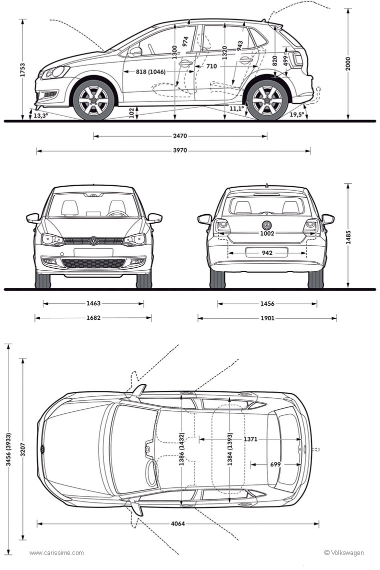 Volkswagen Polo 5 2009 / 2014 Dimensions