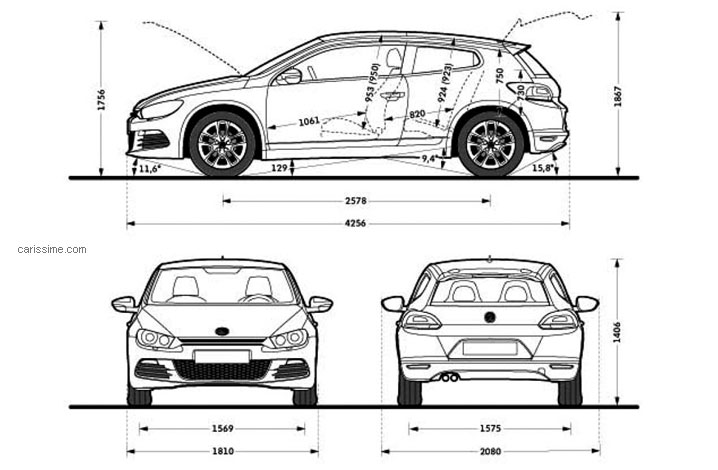 Dimensions Volkswagen Scirocco 2 Coupé 2014 Dimensions Volkswagen Scirocco 2 Coupé 2014